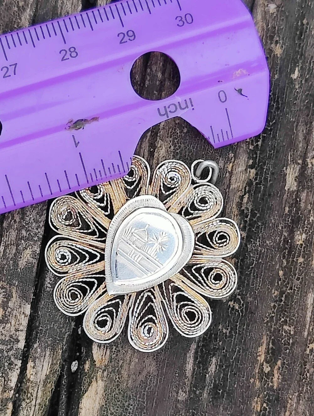Vintage Sterling Egyptian Scene Filigree Pendant